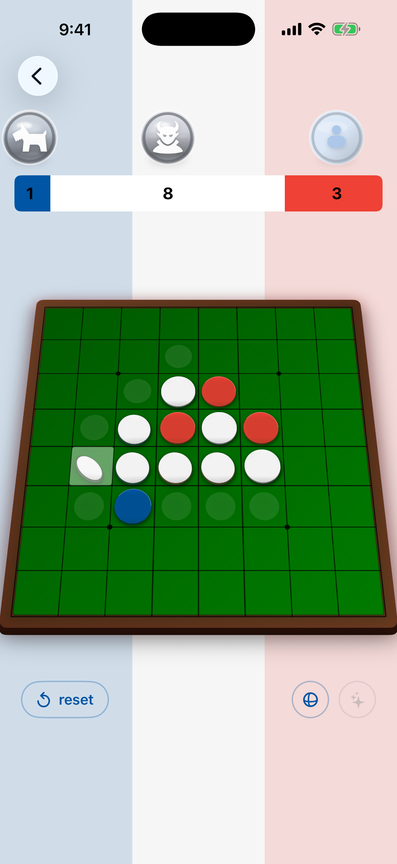 Reversi Trio three-player battle screen